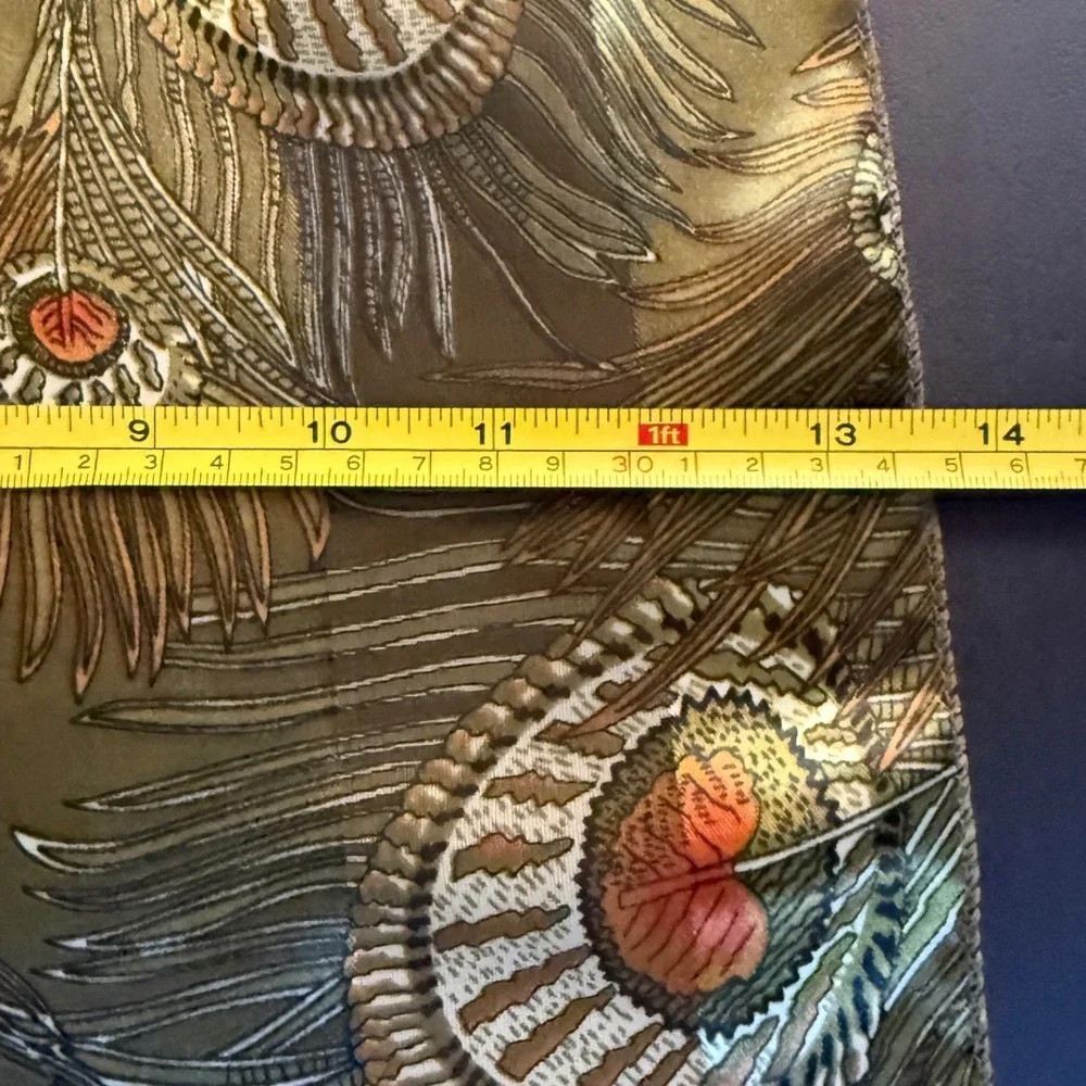 Vintage Peacock‎ Feather Print Green Gold Satin Table Runner 13x60